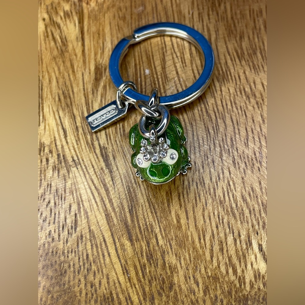 COACH Green Enamel & Crystal Frog Prince Silver Tone Hardware